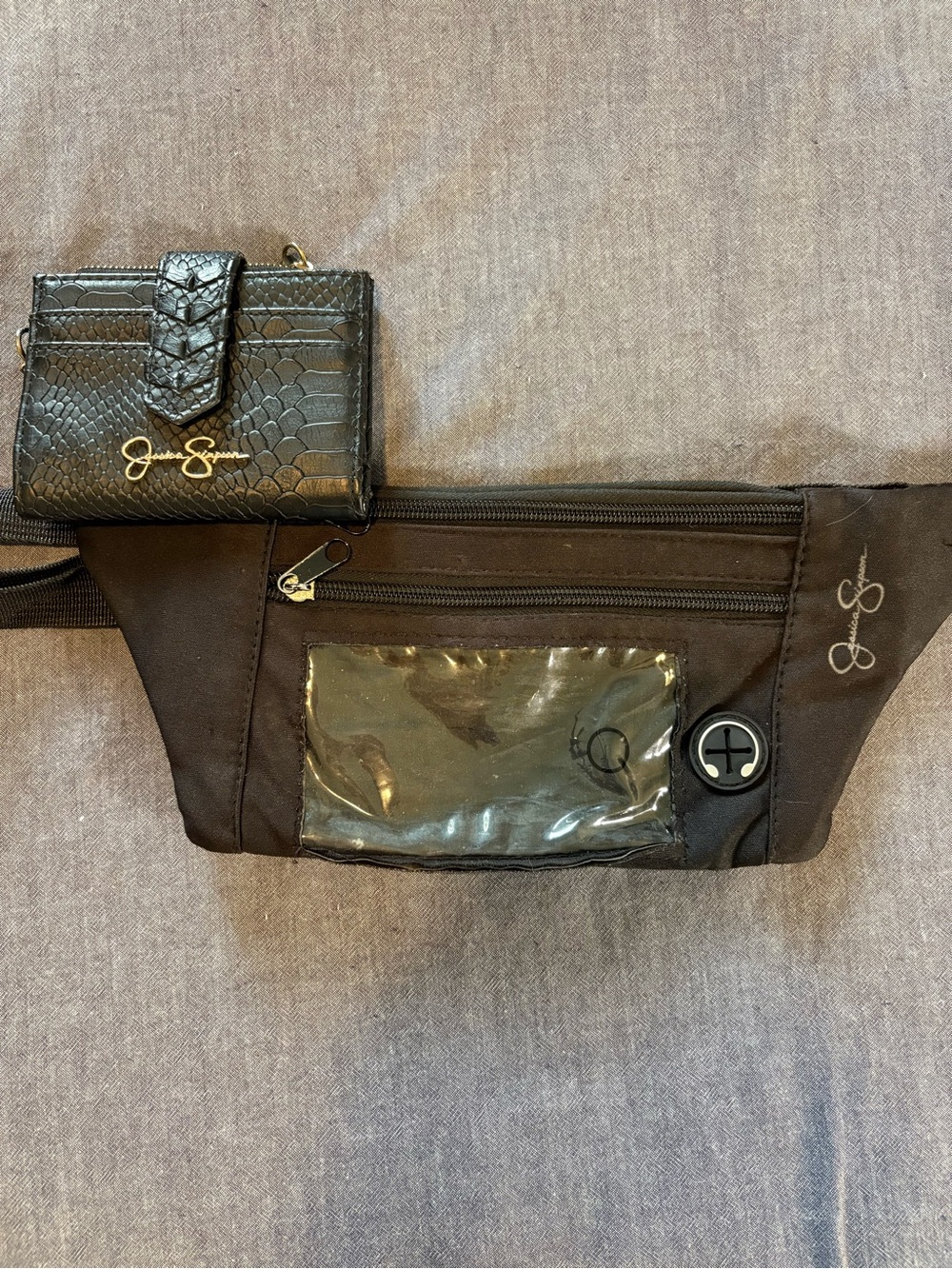 Jessica Simpson Black Crossbody Waist Bag with Matching Card Wallet
